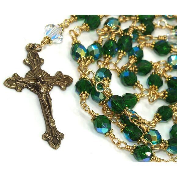 Hand-Made Five Decade Catholic Rosary, Golden Brass Wire Wrapped - Picture 8 of 10